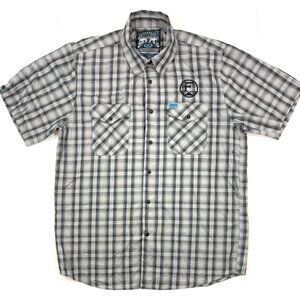 Dixxon Mens Vagabond Shirt Size Large Plaid Button Up Bamboo Blend Gray Black